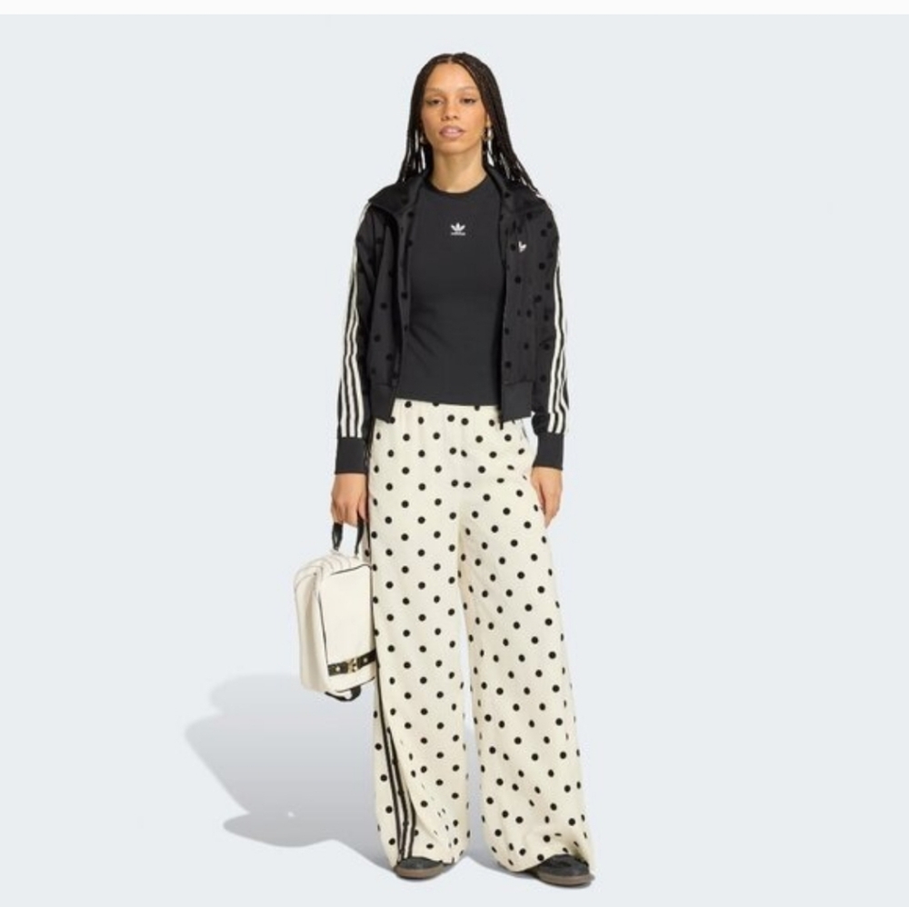 adidas Cream and Black Polka Dot Wide-Leg Track Pants - Picture 5 of 6